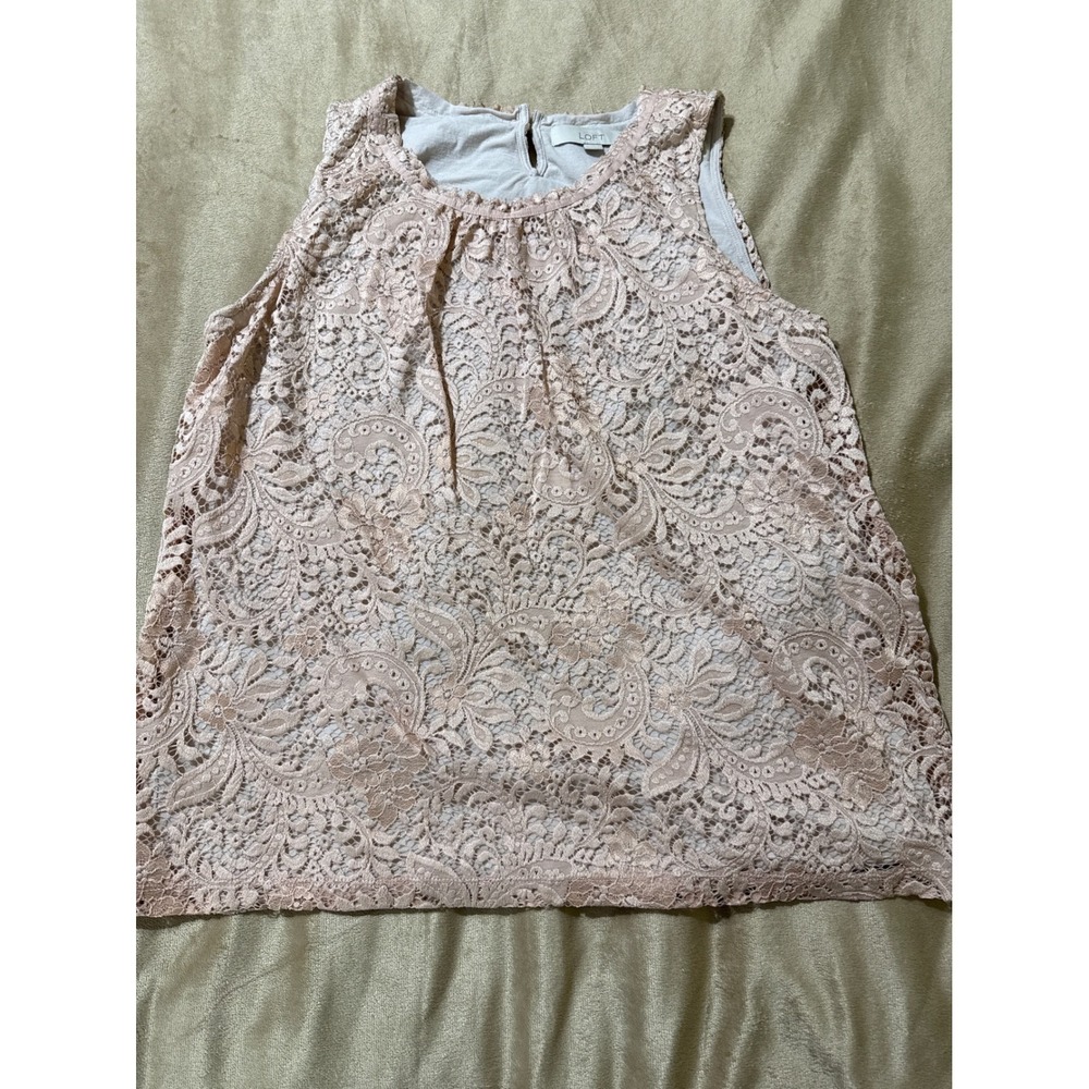 LOFT Ann Taylor Blush Pink Sleeveless‎ Lace Overlay Blouse